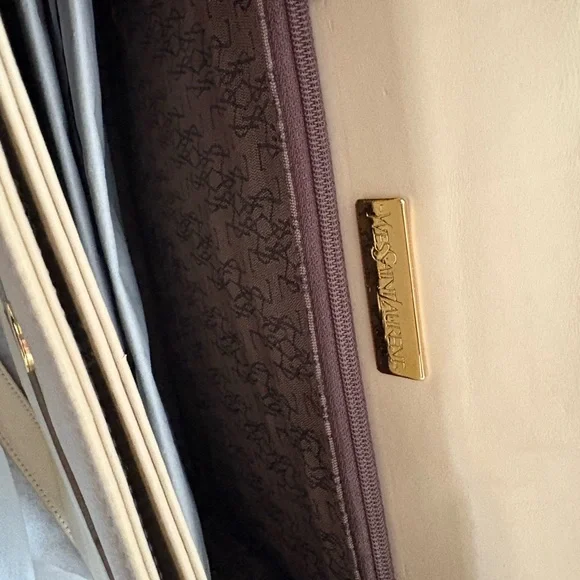 Yves Saint Laurent Shoulder Bag Leather Purse Beige YSL Vintage Auth - Picture 7 of 7